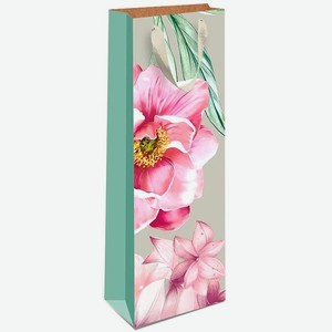 Подарочная упаковка Пакет на 1 бутылку вина, Розовые Цветы (Крафт)