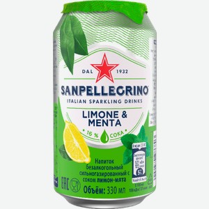 Вода Напиток Sanpellegrino Limone & Menta газированная 0.33л