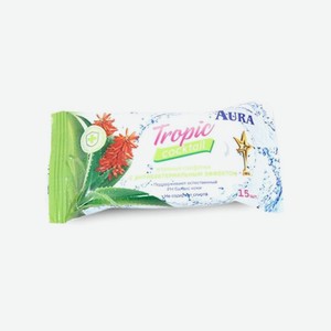 Салфетки AURA Tropiс coctail Антибак влажные 15шт