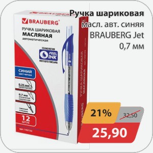 Ручка шариковая масл.авт.синяя Brauberg 0,7мм