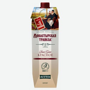 Вино красное Монастырская Трапеза столовое сухое, 1 л, картонная коробка
