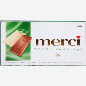 Шоколад молочный с лесным орехом и миндалем Merci