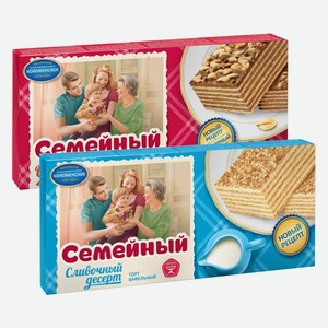 Торт вафельный Семейный Ореховый, Сливочный десерт Коломенское 230 г