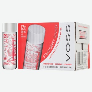 Минеральная вода Вода газированная VOSS со вкусом клубники и имбиря 0.33 л.