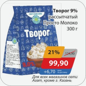Творог 9% рассыпчатый Просто Молоко 300 г