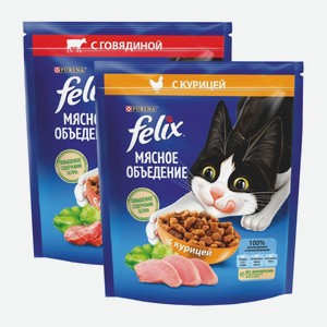 Корм сухой для кошек Феликс Мясное объедение говядина, курица 600 г