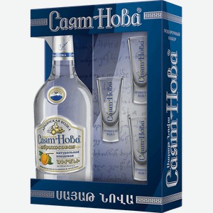 Водка «Саят Нова абрикосовая набор 0,5 л + 3 стопки», 0.5 л, 40 %