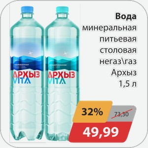 Вода минеральная питьевая столовая газ/негз Арзыз 1,5л