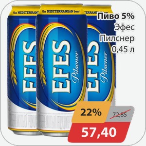 Пиво Эфес Пилснер 5% 0,45л