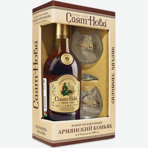 Коньяк Саят Нова, 5 лет, в подарочной коробке с двумя бокалами, 0.5 л