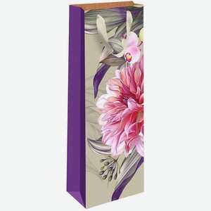 Подарочная упаковка Пакет на 1 бутылку вина, Фиолетовые Цветы (Крафт),