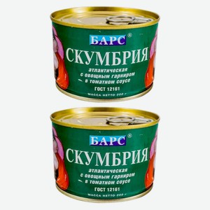 Скумбрия БАРС атлантическая, с овощным гарниром в т/с ж/б с ключом 250г