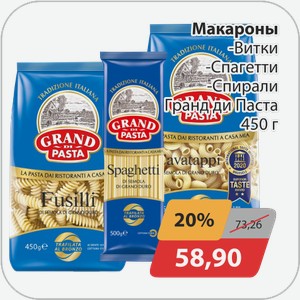 Макароны -Витки, -Спагетти, -Спирали Гран ди Паста 450 г