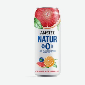 Пивной напиток б/а AMSTEL NATUR LIGHT ORANGE & GRAPEFRUIT СВЕТЛ. НЕФИЛЬТР. ПАСТЕР. Ж/Б. 0,43Л, ,