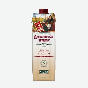 Вино Монастырская Трапеза 10-12% Кр. Сух. Т/пак. 1л
