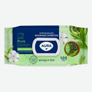 Влажные салфетки AURA ОСВЕЖАЮЩИЕ BIG-PACK С КРЫШКОЙ 120ШТ, , ,