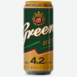 Пиво Green Beer Светл. Фильтр. Пастер. Ж/б. 0,45л