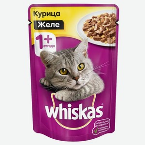 Корм влажный для кошек WHISKAS ЖЕЛЕ С КУРИЦЕЙ 75Г, , ,