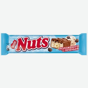 Шоколадный батончик NUTS С ПЕЧЕНЬЕМ И СО ВКУСОМ МОРОЖЕННОГО 60Г, , ,