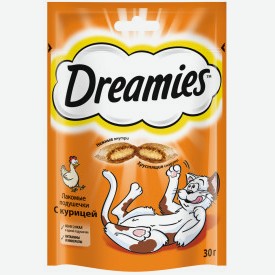 Корм сухой для кошек DREAMIES ЛАКОМЫЕ ПОДУШЕЧКИ С КУРИЦЕЙ 30Г, , ,