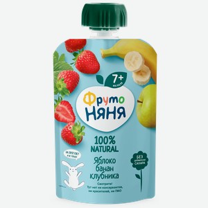 Фруктовое пюре ФРУТОНЯНЯ ЯБЛОКО/БАНАН/КЛУБНИКА ТУ ДОЙ-ПАК 90Г, , ,
