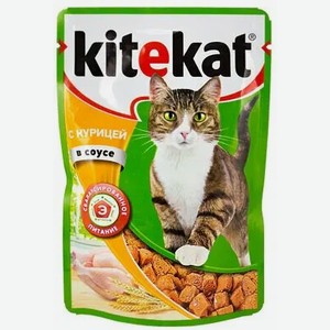 Корм влажный для кошек KITEKAT КУРИЦА В СОУСЕ/В ЖЕЛЕ 85Г, , ,
