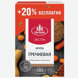 Крупа гречневая АГРО-АЛЬЯНС ЭКСТРА В/С ГОСТ Р ПАК/ВАР 480Г, , ,
