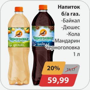 Напиток б/а газ -Байкал, -Дюшес, -Кола, -Мандарин Черноголовка