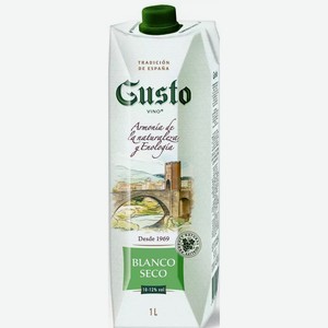 Вино Густо Вино 10-12% Бел. Сух. Т/пак. 1л, 1