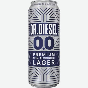 Пивной напиток б/а DR. DIESEL PREMIUM LAGER 0.0 СВЕТЛ. ФИЛЬТР. ПАСТЕР. Ж/Б. 0,43Л, 0,43