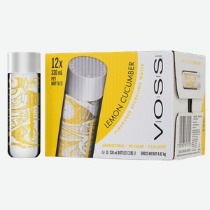 Минеральная вода Вода газированная VOSS со вкусом лимона и огурца 0.33 л.