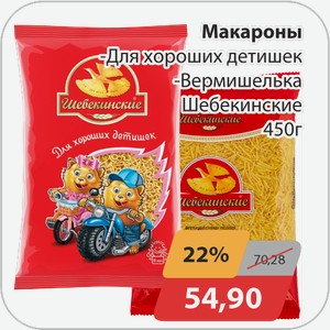 Макароны -Для хороших детишек, -Вермишелька Шебекинские 450 г