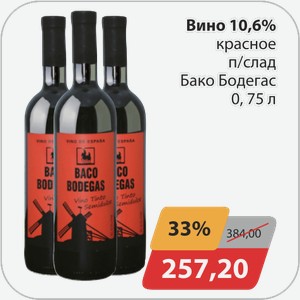 Вино 10,6% красное п/слад Бако Бодегас 0,75 л