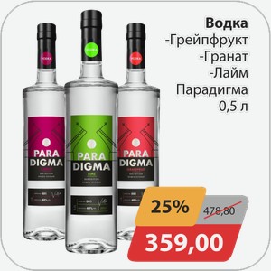 Водка -Грейпфрукт, -Гранат, -Лайм Парадигма 0,5 л