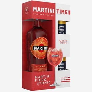 Вермут Martini Fiero красный сладкий 1 л, подарочная упаковка + тоник 2 шт по 330 мл
