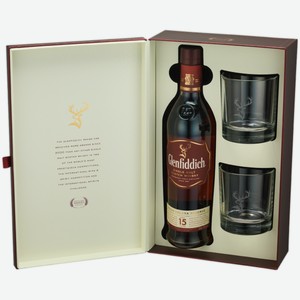 Виски Glenfiddich 15 лет 0,75 л в подарочной упаковке + 2 стакана