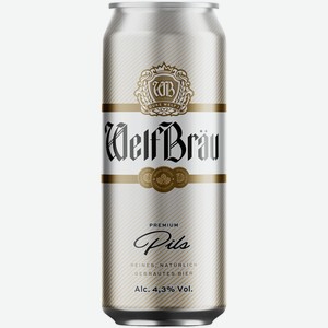 Пиво WelfBrau Premium Pils светлое 0,5 л ж/б
