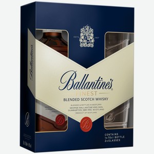 Виски Ballantine s Finest 0,7 л в подарочной упаковке + 2 стакана