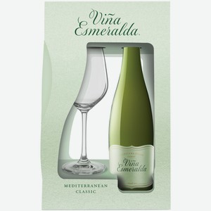 Вино Torres Vina Esmeralda белое полусухое 0,75 л в подарочной упаковке + бокал