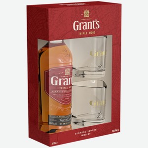 Виски Grant s Triple Wood 3 года 0,7 л в подарочной упаковке + 2 стакана