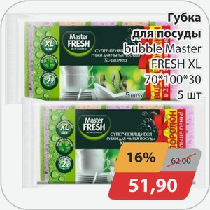 Губка для посуды Bubble Master FRESH XL 70*100*30 5 шт