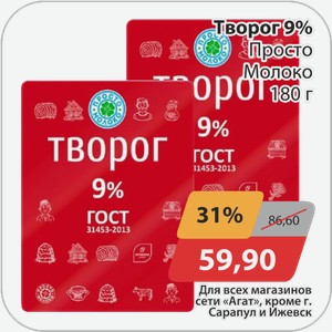 Творог 9% Просто Молоко 180 г