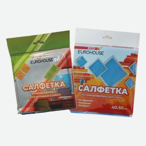 Салфетка ЕвроХаус для оптики и стекол 30х30 см, для пола 40х50 см