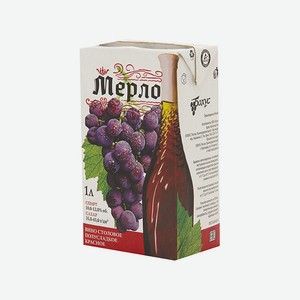 Вино России БАХУС Мерло красное полусладкое 12% 1л т/п
