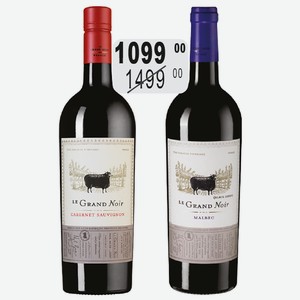 Вино Ле Гран Нуар Каберне Совиньон крас.п/сух, Мальбек крас.п/сух 0,75л
