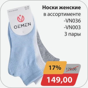 Носки женские в ассортименте -VN036, -VN003 3 пары