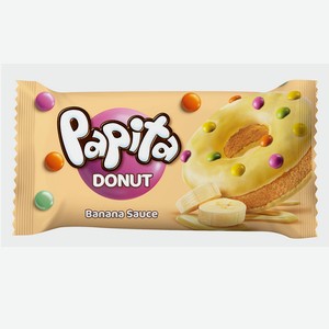 Кекс Papita Donut с глазурью, банановой начинкой и цветным драже 40гр