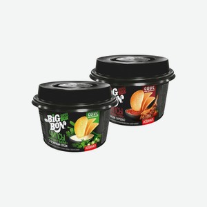 Чипсы BIGBON Ребрышки Гриль с соусом барбекю, Сметана с зеленью 105г ведро