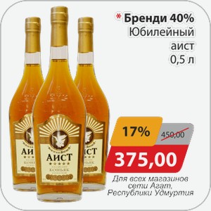 Бренди 40% Юбилейный аист 0,5 л