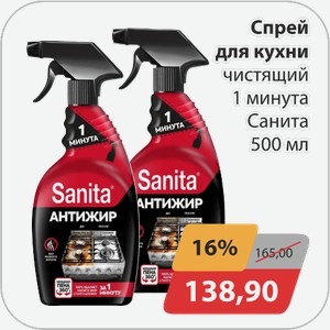 Спрей для кухни чистящий 1мин Санита 500мл